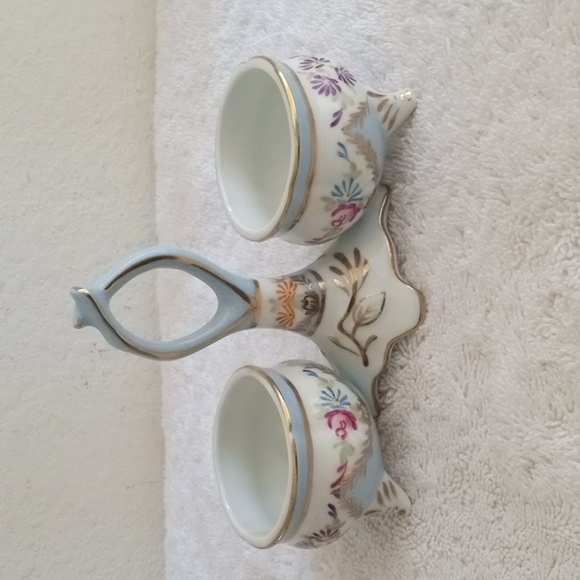 Vintage Limoges China Double Open Salt Server w Handle Blue w Flowers Porcelain - Picture 1 of 13